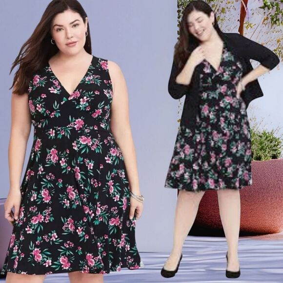 Torrid Black Pink Floral Jersey Knit Sleeveless Mini Skater Dress Plussize 3X - Picture 16 of 16